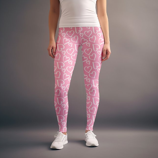 Legging Padrão de Corações Digitais Rosa (Criador carregado)