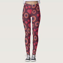 Legging Padrão de Corações e Círculos Retrô
