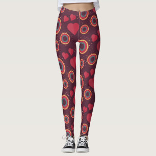 Legging Padrão de Corações e Círculos Retrô