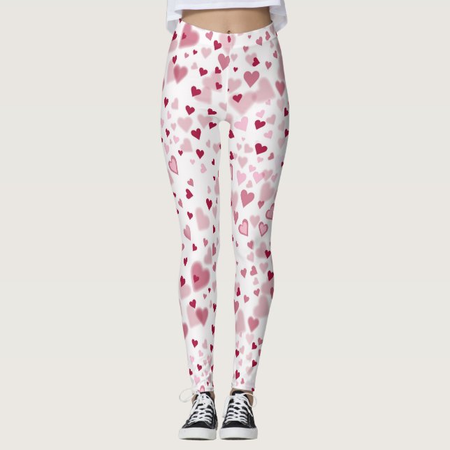 Legging Padrão de Corações Encantadores Rosa (Frente)