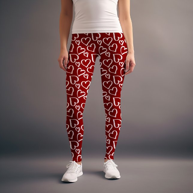 Legging Padrão de Corações Escrevado Vermelho (Criador carregado)