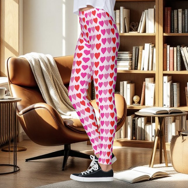 Legging Padrão de Corações Rosa Vermelho Fuchsia Divertido (Criador carregado)