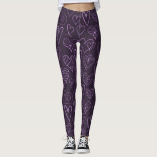 Legging Padrão de Corações Roxos Modernos Escuros