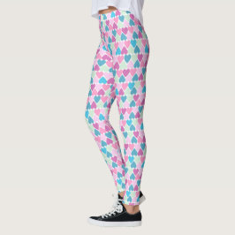 Legging Padrão de Corações Verdes Cor-de-Rosa Pastel
