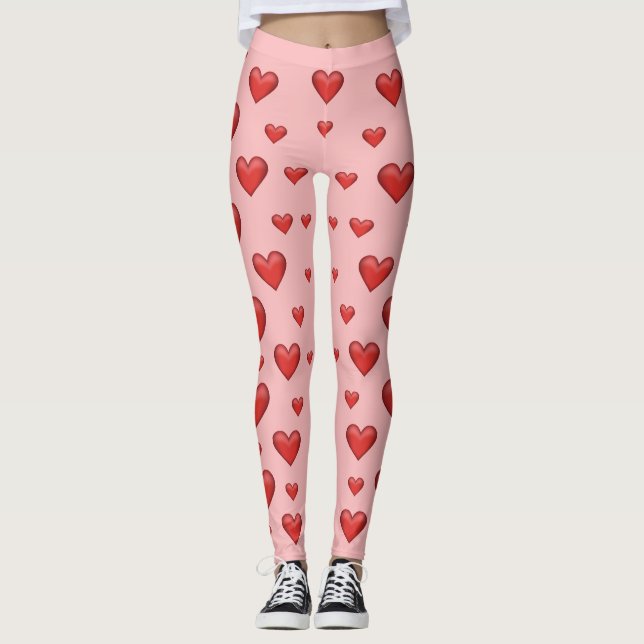 Legging Padrão De Corações Vermelhos (Frente)