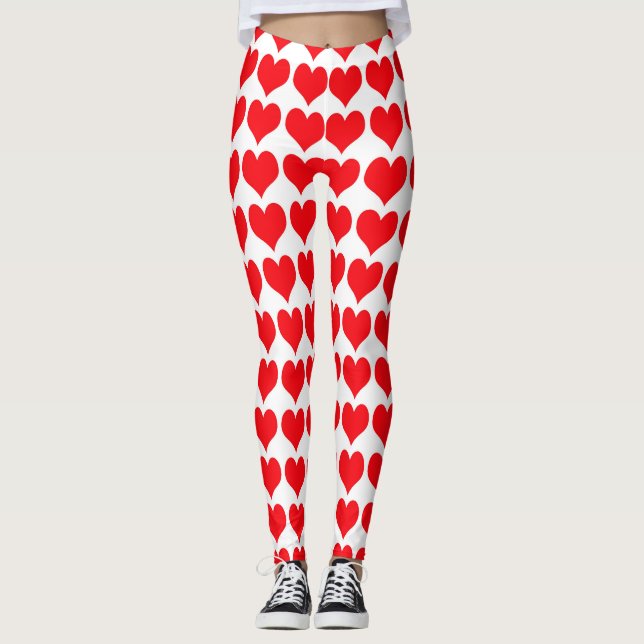 Legging Padrão de Corações Vermelhos Brancos (Frente)