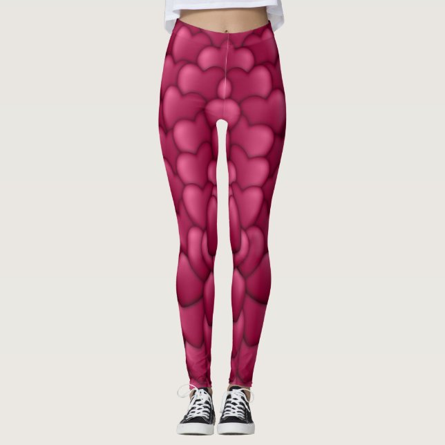 Legging Padrão de Corações Vermelhos Românticos 3D-32322 (Frente)
