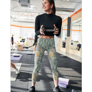 Legging Padrão de Cores Aquáticas Tropicais Douradas e F