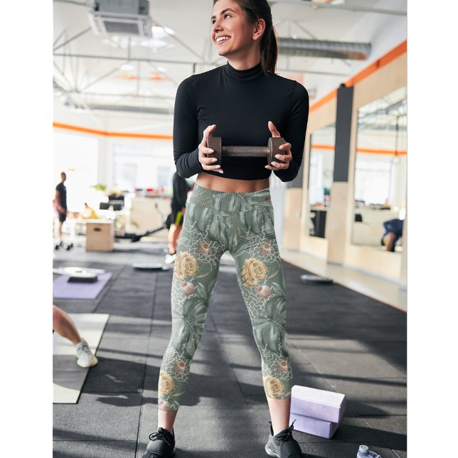 Legging Padrão de Cores Aquáticas Tropicais Douradas e Fol (Criador carregado)