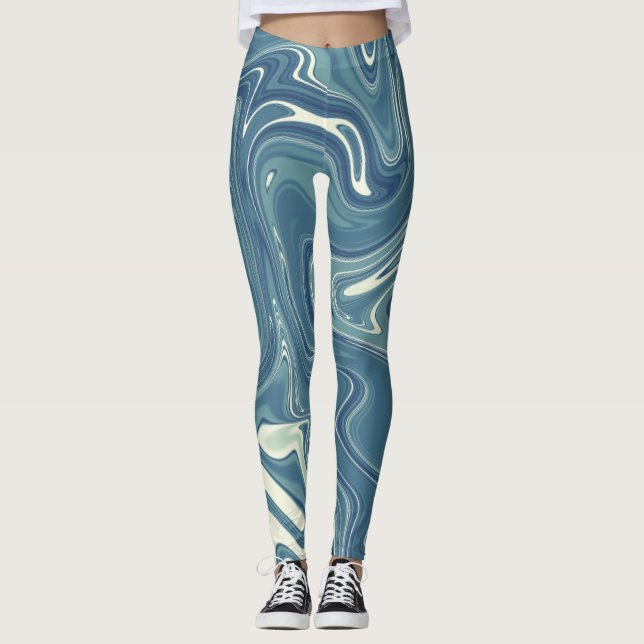 Legging padrão de cores azul e cinza (Frente)
