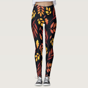 Legging Padrão de Cores de Água das Folhas de Outono Color
