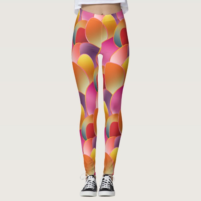 Legging Padrão de Cores de Primavera com Gradiente de Folh (Frente)