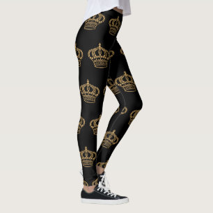 Legging Padrão de Coroa de Ouro Luxuoso