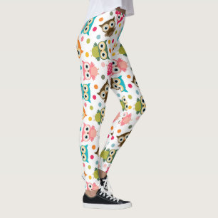 Legging Padrão de coruja multicolorido fofo