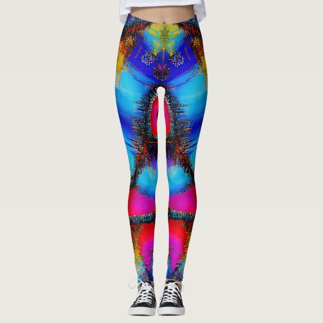 Legging Padrão de Costura Abstrato Colorido (Frente)