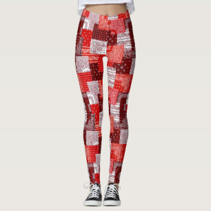 Legging Padrão de Costura de Patchwork de Bandana Vermelha