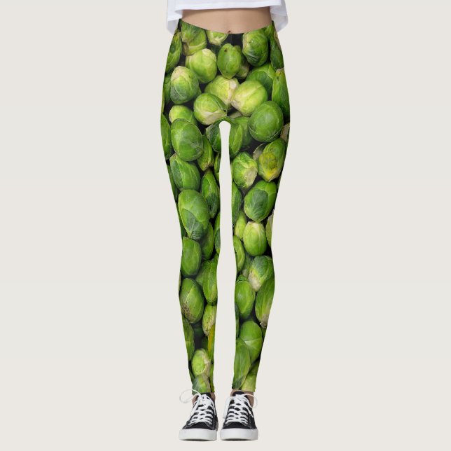 Legging Padrão de Couve-Flor Verde Divertido Legume (Frente)