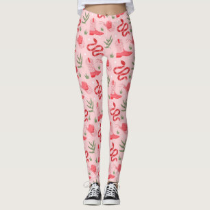 Legging Padrão De Cowboy E Cobras Rosa