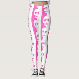 Legging Padrão de crânios branco e rosa