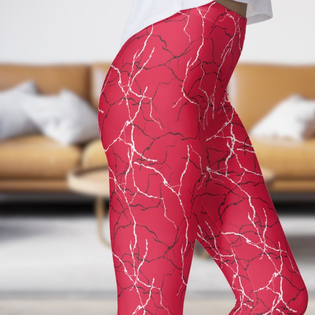Legging Padrão de Crimson Chic e Fratura Branca Negra (Chic Crimson and Black White Fracture Pattern Leggings)