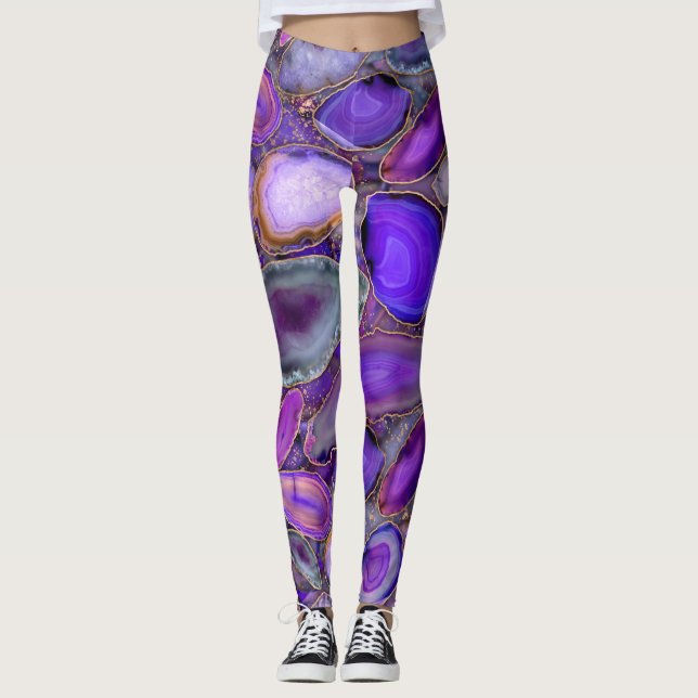 Legging Padrão de cristal de Geodes - Roxo e Violeta (Frente)