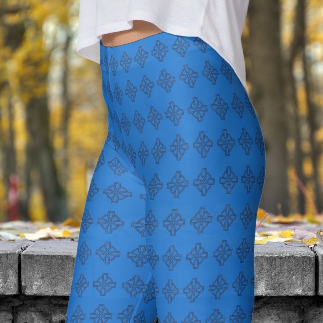 Legging Padrão de cruz tribal Marinho clássico (Classic Navy Blue Tribal Cross Pattern Leggings)