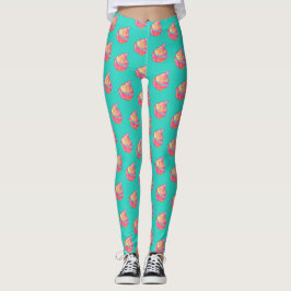Legging Padrão de cupcake feminino fofo rosa em aquarela