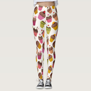 Legging Padrão de cupcake, Padrão de Muffin, Chocolate, Co