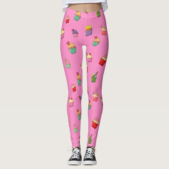 Legging Padrão de Cupcake Rosa Menino Bonito (Frente)