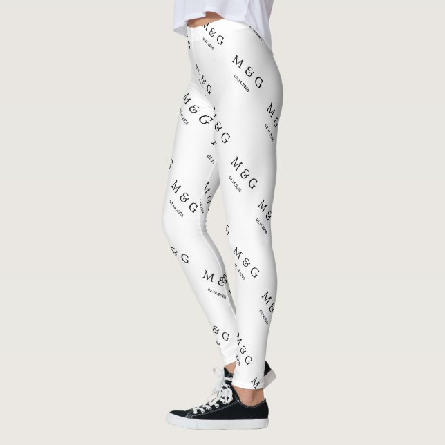 Legging Padrão de Data de Monograma Personalizado Branco E (Esquerda)