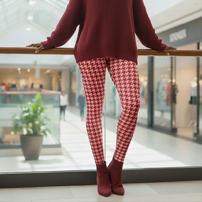 Legging Padrão de Dente de Cão Rosa e Vermelho (Criador carregado)