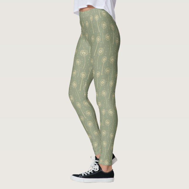 Legging padrão de dentes-de-leão boêmio verde amarelo da f (Esquerda)