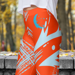 Legging Padrão de Descolagem do Dragão Laranja-Coquelicot