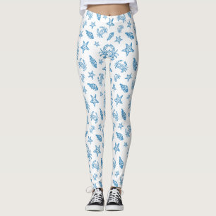 Legging Padrão de Desenhos de Criaturas Marinhas Náuticas
