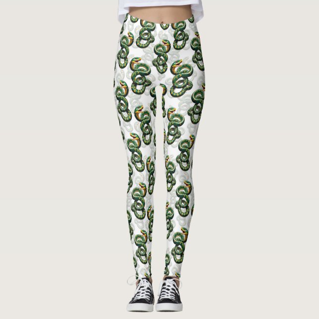Legging Padrão de Design de Cobras - Branco (Frente)