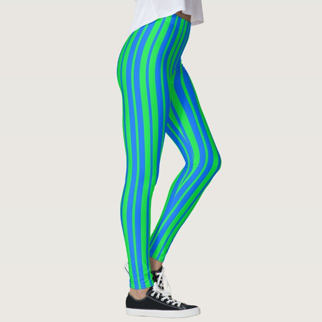 Legging Padrão de Design de Listras Elegantes Azul Verde (Criador carregado)