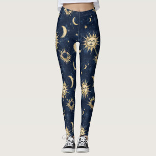 Legging Padrão de Design de lua Sun e Crescente