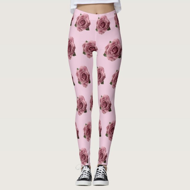 Legging Padrão de Design de Rosa Rosa Minimalista (Frente)