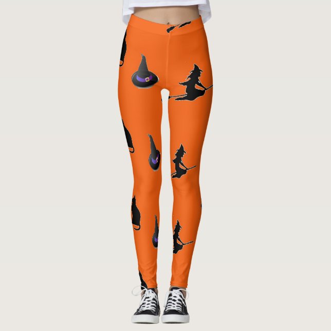 Legging Padrão de Dia das Bruxas em laranja (Frente)