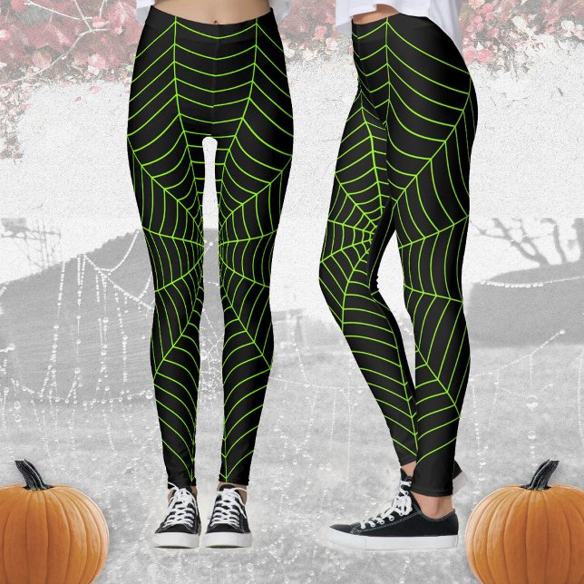 Legging Padrão de Dia das Bruxas na teia verde-neonatal pr (Criador carregado)