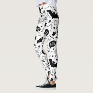Legging Padrão de Dia das Bruxas Preto e Branco