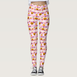 Legging Padrão de Dia das Bruxas Rosa Pastel