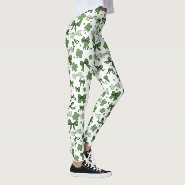 Legging Padrão de Dia de São Patrício Sortudo Verde (Direita)