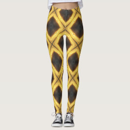 Legging Padrão de Diamante Amarelo e Marrom