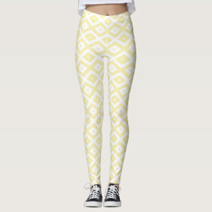 Legging Padrão de diamante amarelo pálido e branco