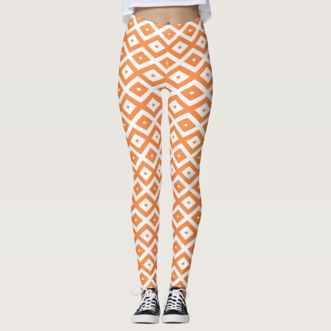 Legging Padrão de diamante branco e laranja (Frente)