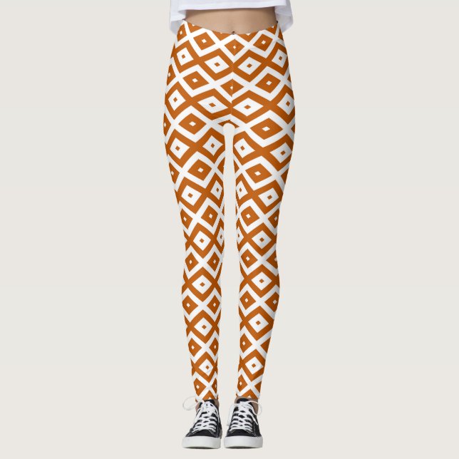 Legging Padrão de diamante branco e laranja queimado (Frente)