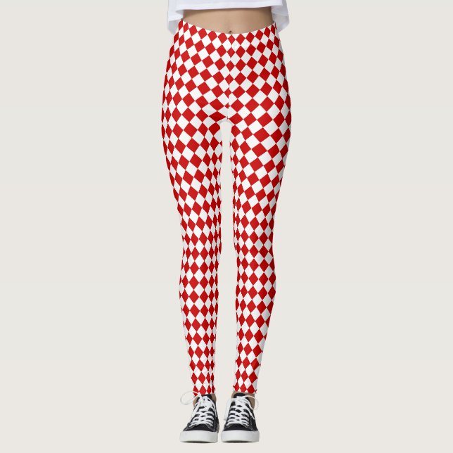 Legging Padrão de Diamante Branco Vermelho Brilhante e Ele (Frente)