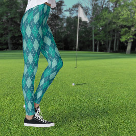 Legging Padrão de Diamante de Argyle em 3 Formas de Teal