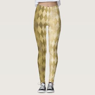 Legging Padrão de Diamante de Harlequin Dourado de Faux C